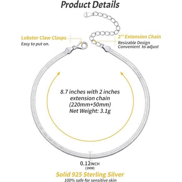 ChicSilver Sterling Silver Anklet for Women Figaro Cuban Rope Chain Gift - Picture 5 of 7